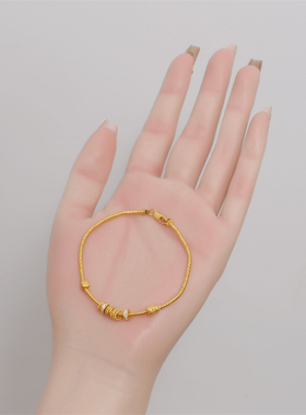 手工錾刻古法小金圈镶钻葫芦手链