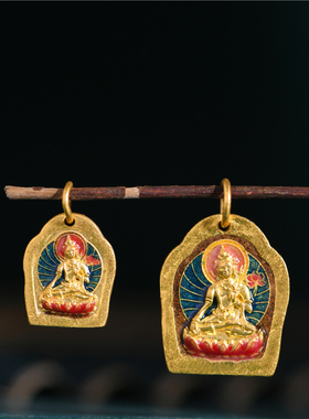 足金珐琅烧蓝白度母双面