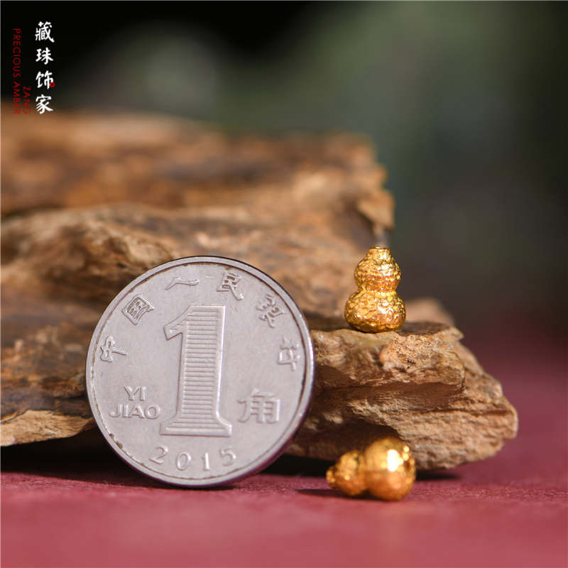 藏珠饰家 足金手工錾刻古法黄金 金葫芦福禄 手链手串配件高端 - 图2