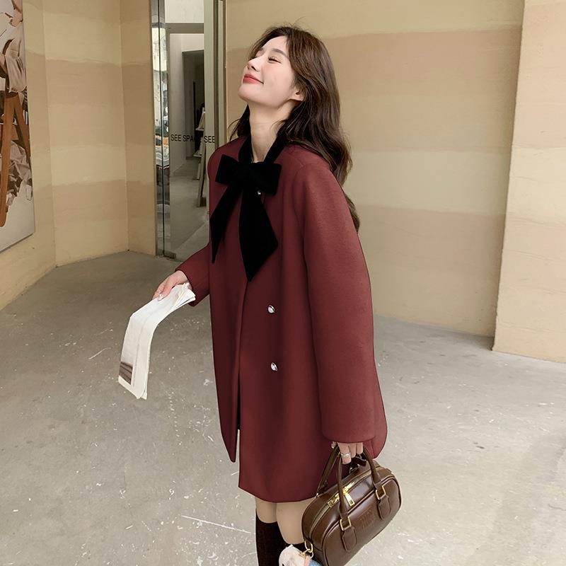 蝴蝶结毛大呢女小个子冬季新款小香风级感羽绒c159-255内胆高衣厚 - 图1