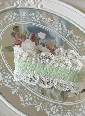 法式甜美薄荷绿蕾丝项圈颈带项链