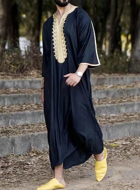 非洲男士刺绣连帽长袍