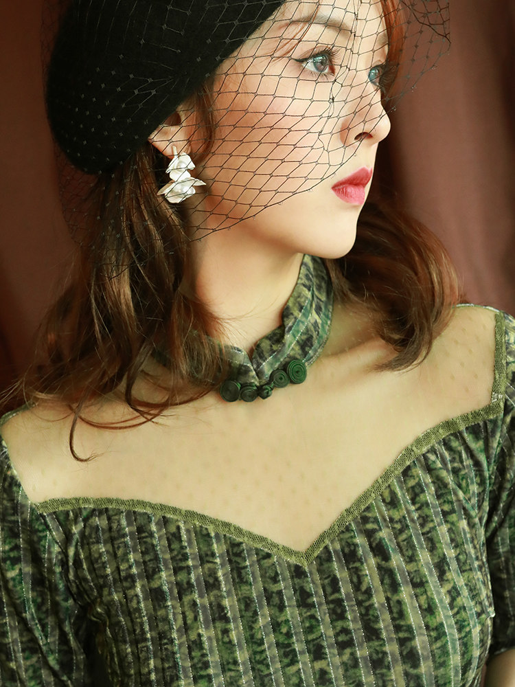 丝绒旗袍年轻款性感长款修身连衣裙 阑桂羽旗袍