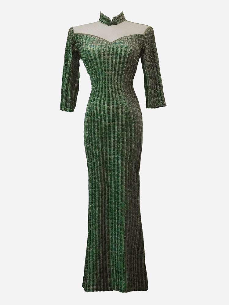 丝绒旗袍年轻款性感长款修身连衣裙 阑桂羽旗袍