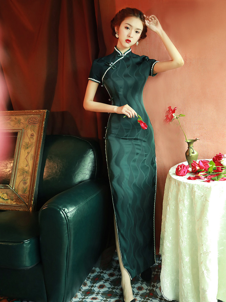 传统老上海长款蚀骨年轻款夏旗袍裙 阑桂羽旗袍