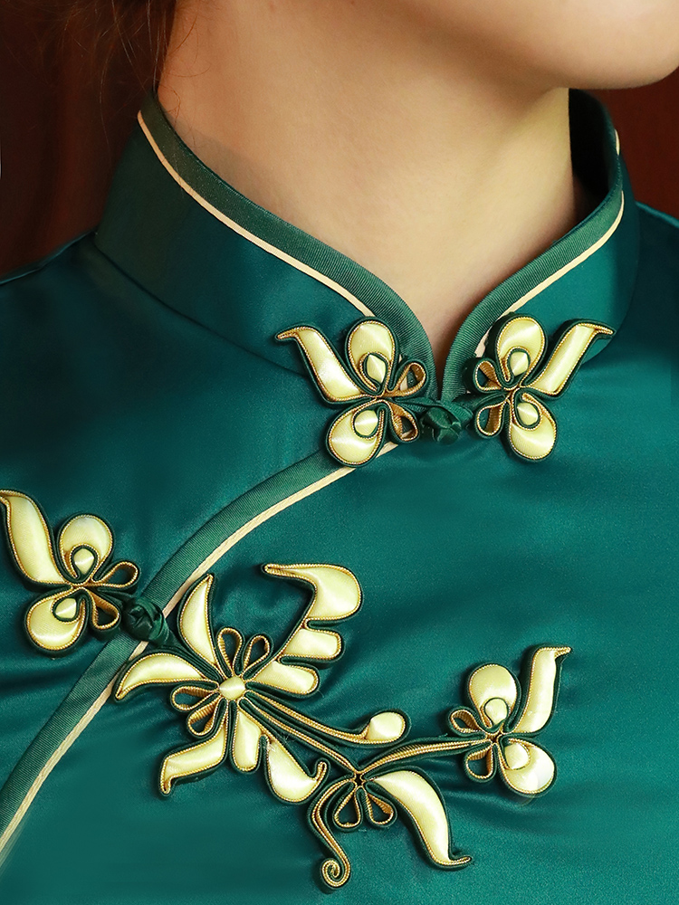 绿色旗袍2022年轻款少女复古连衣裙 阑桂羽旗袍