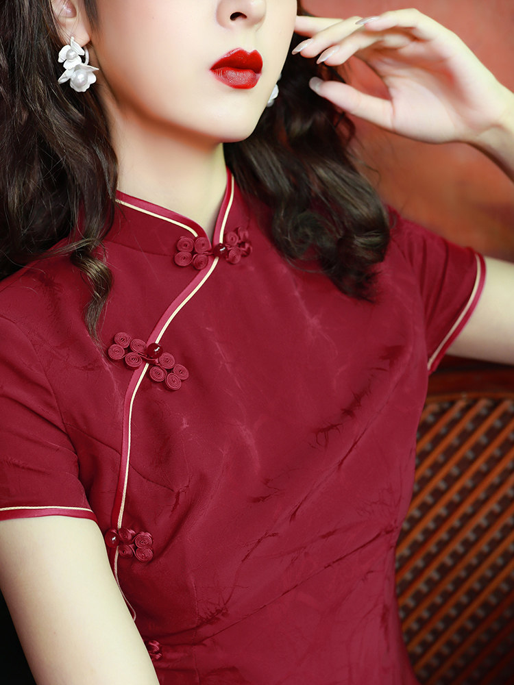 酒红色旗袍2020年新款气质女敬酒服 阑桂羽旗袍