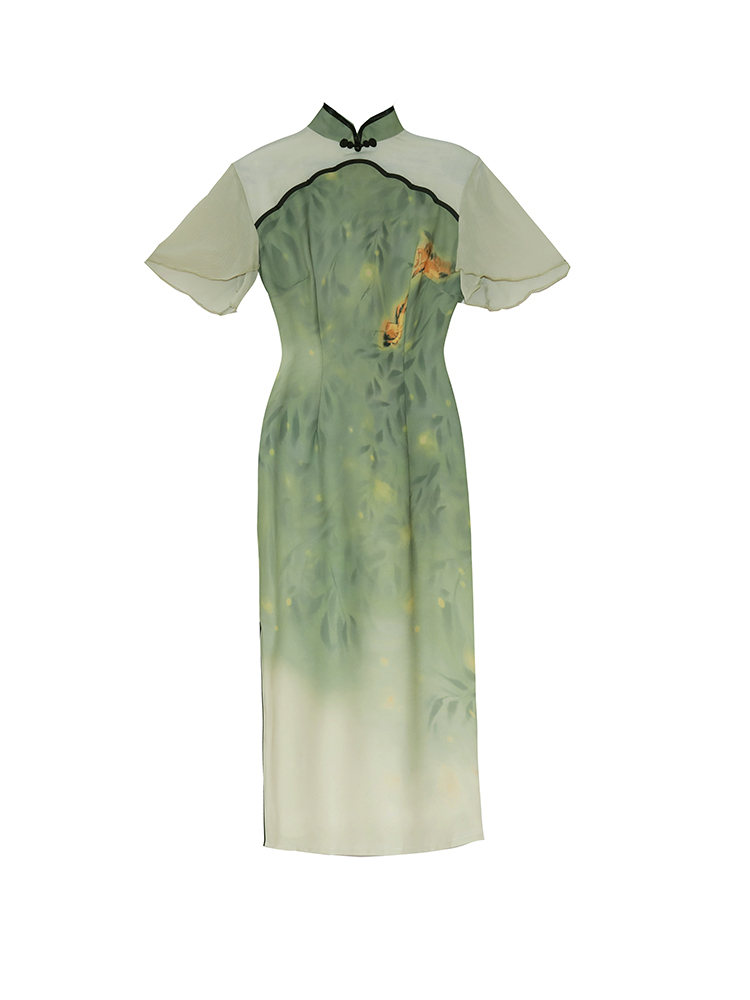 绿色旗袍2023年新款女改良复古中国风民国老上海气质中长款连衣裙 - 图3