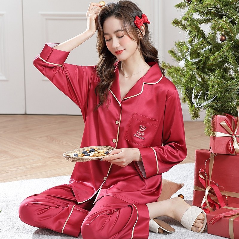 红色睡衣女春秋冰丝本命年虎家居服 惠娜姿睡衣/家居服套装