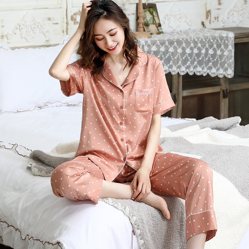 惠娜姿夏冰丝短袖薄款波点仿真睡衣 惠娜姿睡衣/家居服套装