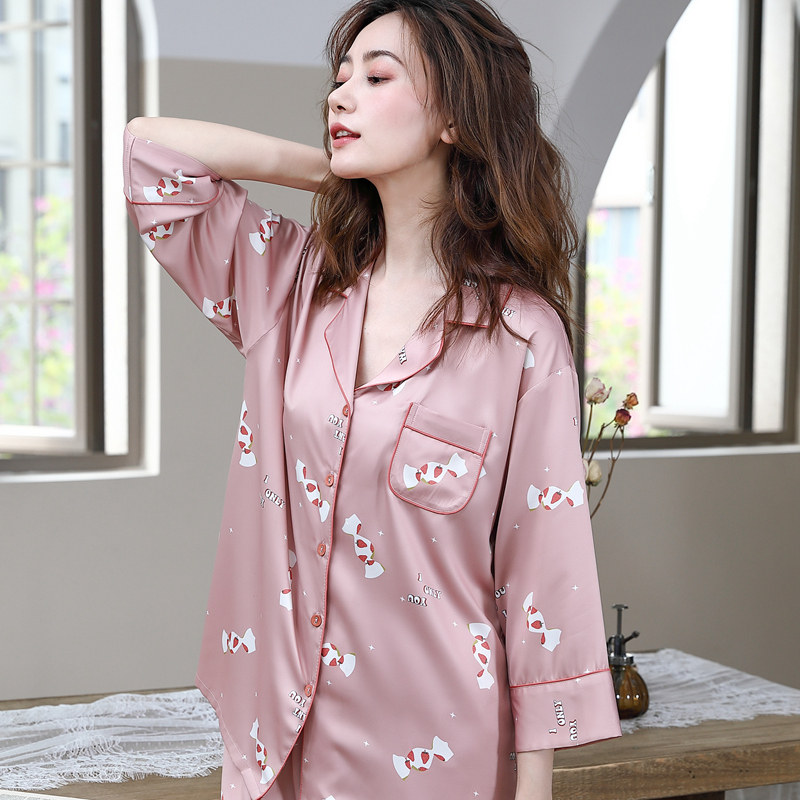 春季开衫长袖仿真丝绸甜美可爱睡衣 惠娜姿睡衣/家居服套装