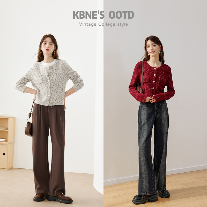 KBNE2025新款安可拉红羊毛针织衫外套开衫长袖上衣气质毛衣秋冬女 - 图1