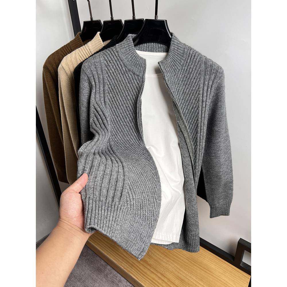 纽花纯色开衫男针织衫秋冬季厚款毛衣外套男立领夹克披肩春装线衣,淘宝优惠券,粉丝福利购,淘宝优惠卷