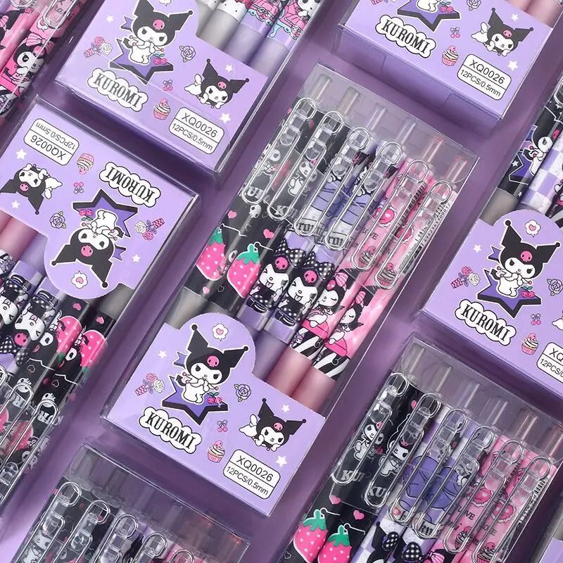 Sanrio 12pcs Cartoon Gel Pen Kawaii Hello Kitty Kuromi Cinna-图0