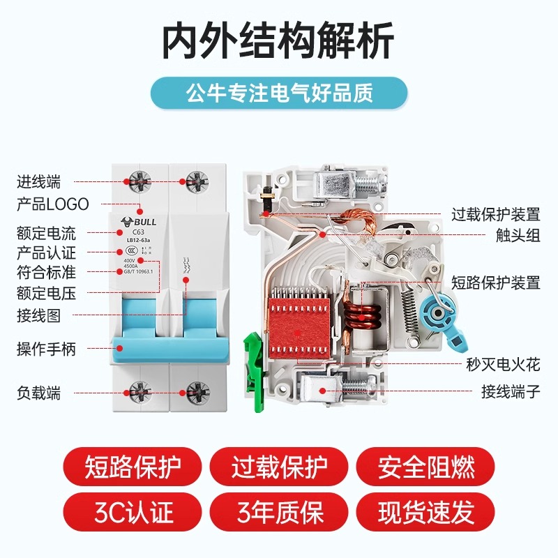 公牛空气开关1P断路器32a安家用40A空调2p63a小型三相电闸空开关 - 图2