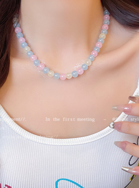 韩系多巴胺项链彩色串珠锁骨链网红小众闺蜜夏日小众甜美可爱配饰