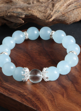 霓娜霓裳新中式手链百搭时尚海蓝宝乳白水晶手链清新自然甜美