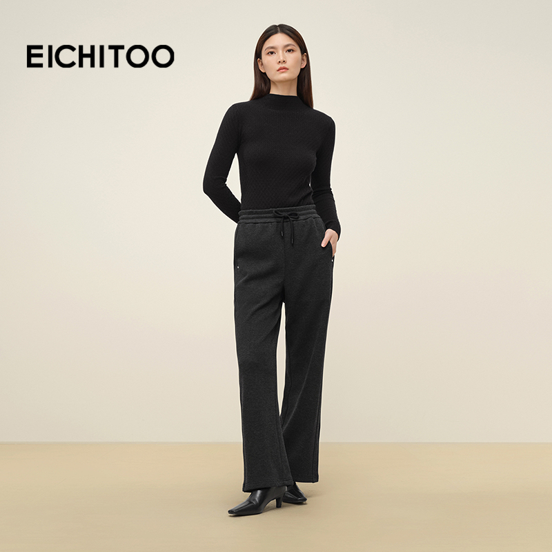 爱居兔厚绒保暖针织休闲裤2025年冬季新款女软糯时髦舒适阔腿裤 - 图1