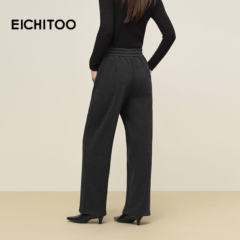 爱居兔厚绒保暖针织休闲裤2025年冬季新款女软糯时髦舒适阔腿裤 - 图2
