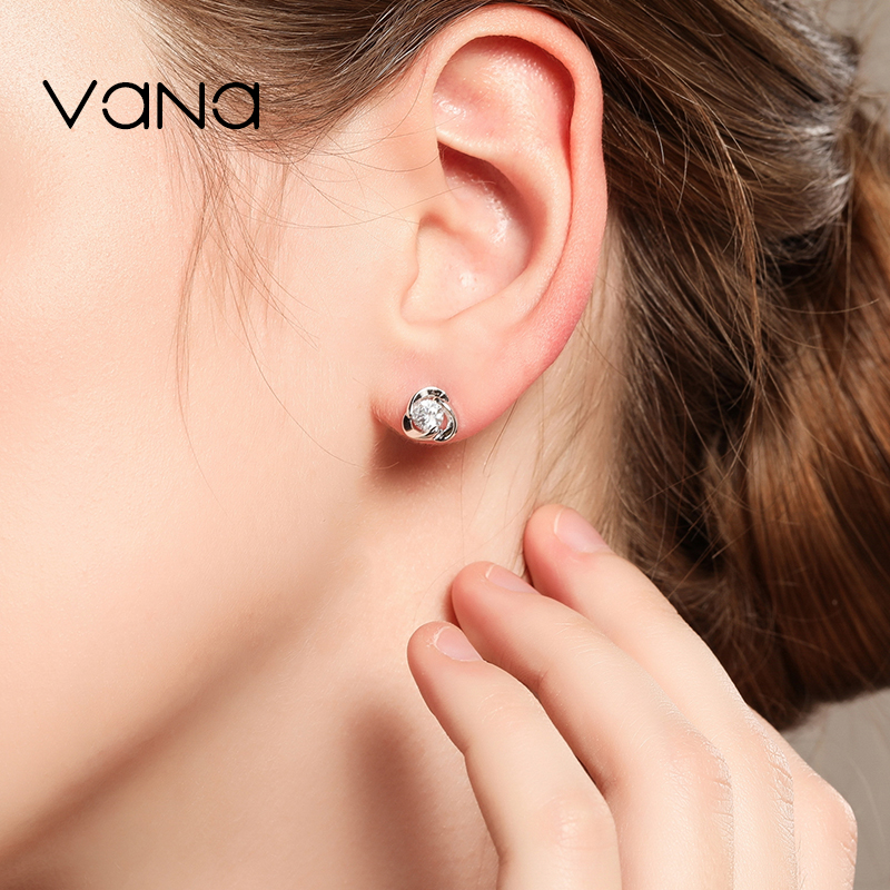白金耳钉女气质韩国简约耳环高级感小众镶施华洛世奇锆 vana18K 白金耳钉女气质韩国简约耳环高级感小众镶施华洛世奇锆 vana18K