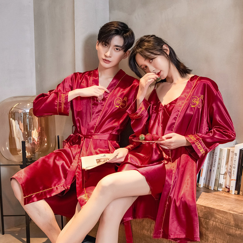 新款丝绸情侣男女士性感吊裙睡袍 云之城睡衣/家居服套装