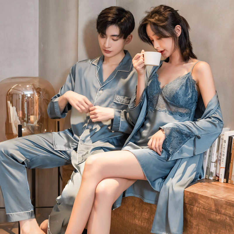 新款丝绸情侣缎面雪纺男士套装睡衣 云之城睡衣/家居服套装