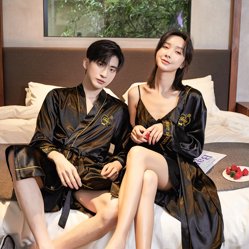 新款丝绸情侣男女士性感吊裙睡袍 云之城睡衣/家居服套装