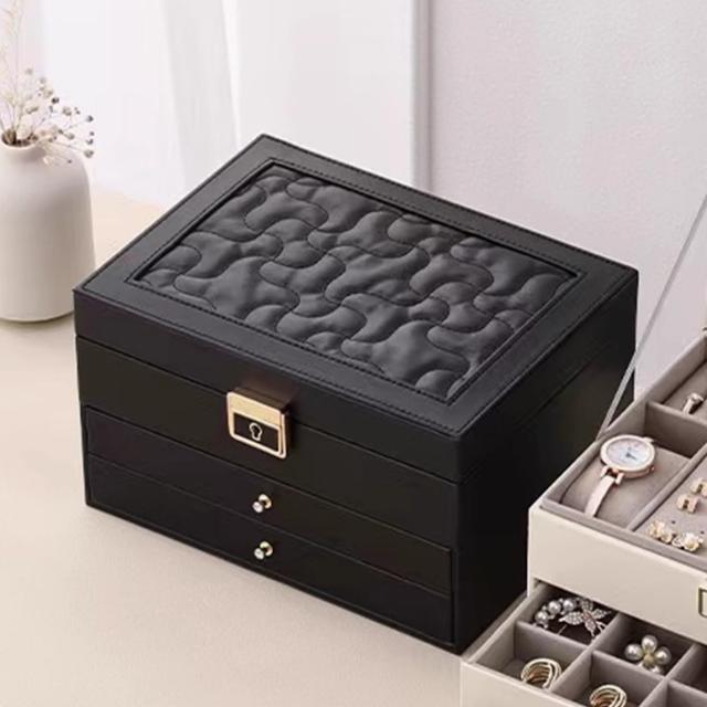 三层首饰盒高级大容量珠宝饰品盒戒指项链耳环钉收纳箱新款轻奢 - 图2