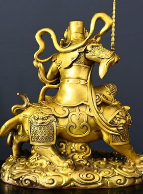 黄铜骑虎赵公明摆件武财神神像