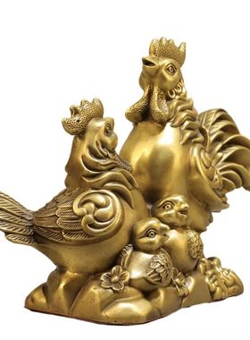 全铜工艺品中式全家福鸡摆件