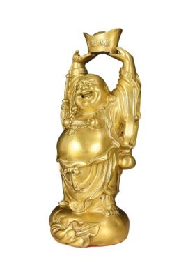 全黄铜弥勒佛像摆件顶天佛家居客厅玄关书房装饰品大肚笑佛中式