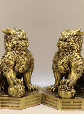 黄铜八麒麟摆件一对乔迁开业送礼