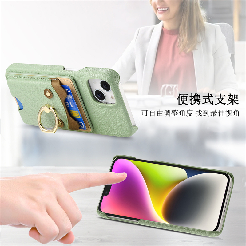 卡通可爱卡包适用于苹果16promax手机壳iPhone15plus支架14皮壳12指环11新款XR多卡位se3/7防跌落8保护套插卡 - 图0