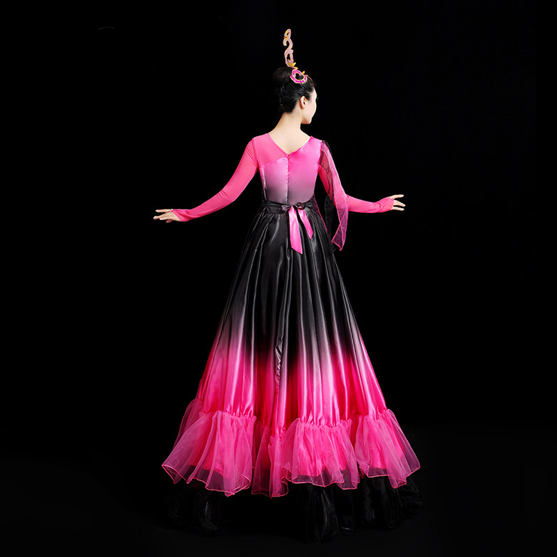 2020新款成人女过渡渐变色大摆裙 媚丽舞后民族服装/舞台装