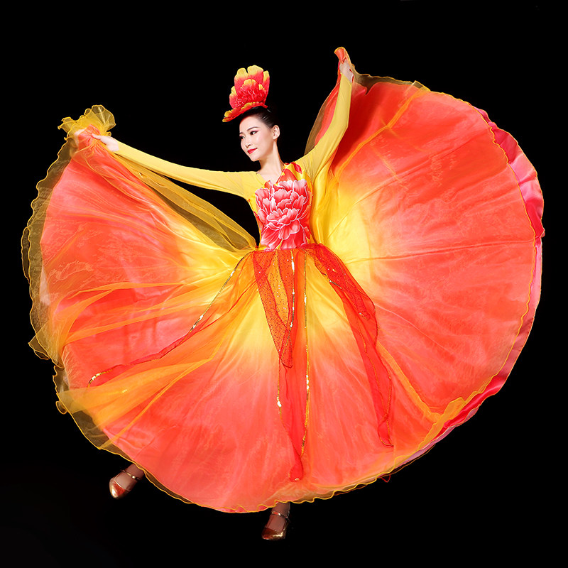 新款女大摆裙大气演出开场舞连衣裙 媚丽舞后民族服装/舞台装