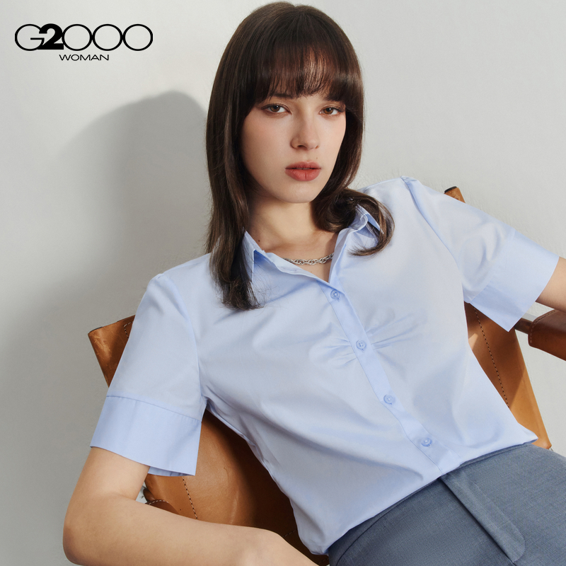 【易打理】G2000女装2025春夏商场同款通勤棉质正装短袖衬衫上衣. - 图3
