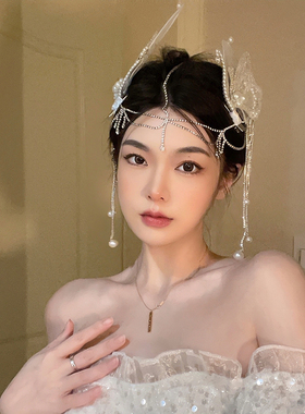 异域风情流苏新娘头饰发饰女森系仙美蝴蝶精灵婚纱额饰订婚眉心坠