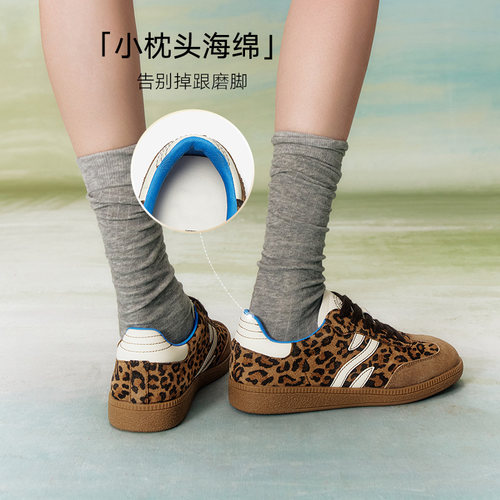 百思图春商场新款时尚德训鞋豹纹鞋红色女运动休闲鞋I0901AM5 - 图2