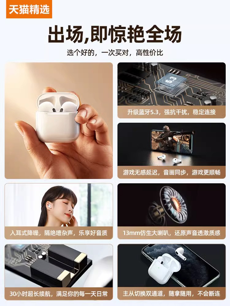 真无线蓝牙耳机半入耳式2023年新款男女适用苹果vivo华为oppo通用-图0