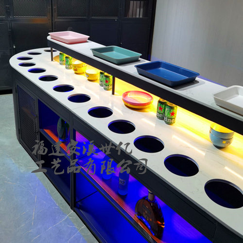 火锅店调料台自助串串香调味台大理石酱料台椭圆小料台双面水果台 - 图0