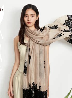 woo名媛简约蕾丝羊绒披肩女