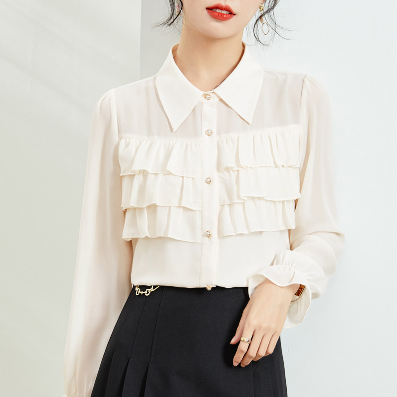 女长袖设计感小众荷叶边2022年衬衫 真言衬衫