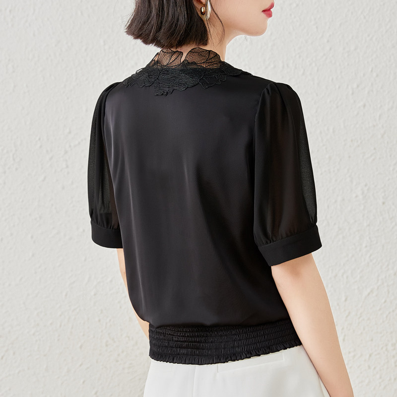 v领雪纺女短袖2022夏季新款衬衫 真言衬衫