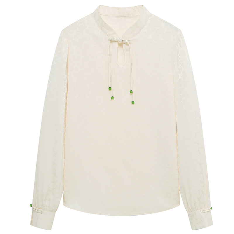 中国风盘扣长袖2022秋新款雪纺衫 真言蕾丝衫/雪纺衫