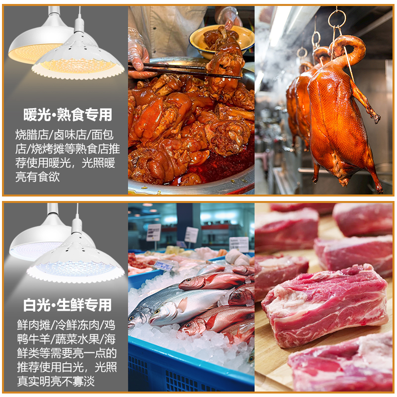 生鲜灯白光高显猪肉鲜肉灯2023新国标蔬菜水果熟食市场超市专用灯