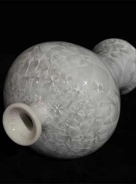 老瓷器清乾隆雪花白结晶釉高奢梅瓶文玩收藏中式客厅玄关陶瓷摆件