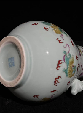 雍正年制影青釉狮子滚绣球图鹿头尊古玩瓷器收藏家居装饰博古摆件