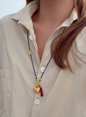 夫人手作 原创设计手工编织项链女款编绳黄金挂坠小胖福吊坠