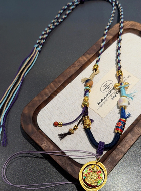 夫人手作 原创设计【紫霞】手工项链编绳黄金挂坠小胖福黄财神