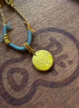 夫人手作 原创设计手工编织项链女款编绳黄金挂坠黄财神吊坠